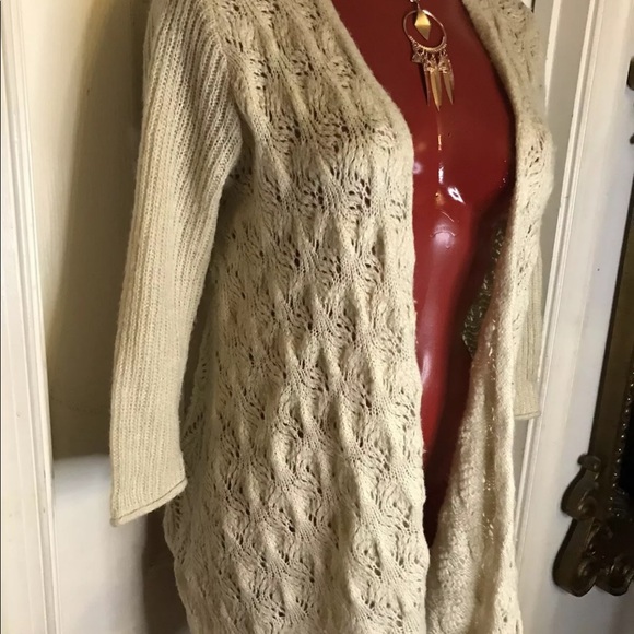 Asymmetrical CROCHET Knit Top Blouse Sweater Tunic OATMEAL by Sonoma  SZ MEDIUM - Picture 3 of 9